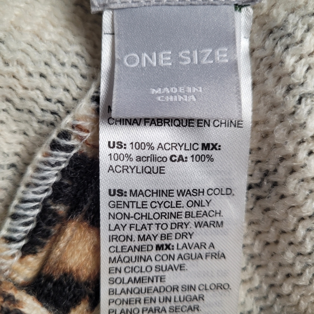 Chicos Leopard Animal Print Poncho Fringe One Size - Picture 6 of 8